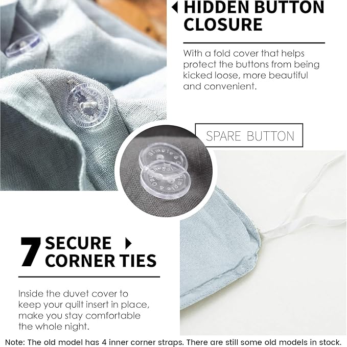 Simple&Opulence 100% Linen Duvet Cover Set 3pcs Basic Style Natural French Washed Flax Solid Color Soft Breathable Farmhouse Bedding with Button Closure - Dusty Blue, Full