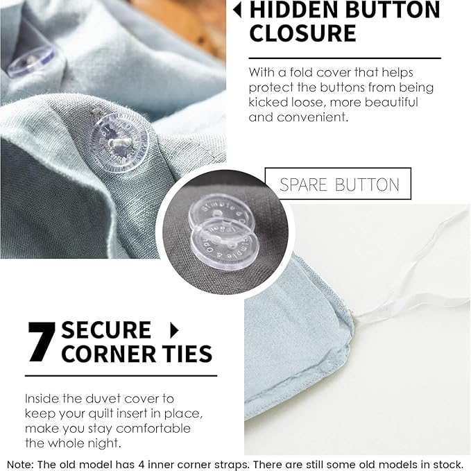 Simple&Opulence 100% Linen Duvet Cover Set 3pcs Basic Style Natural French Washed Flax Solid Color Soft Breathable Farmhouse Bedding with Button Closure - Dusty Blue, King