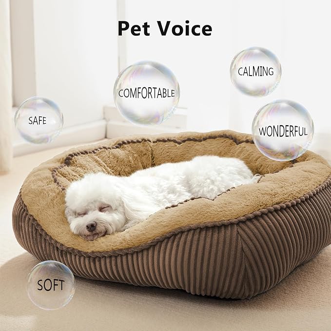 Dog Beds for Small Medium Large Dogs & Cats. Washable Pet Bed, Orthopedic Dog Sofa Bed, Soft Calming Sleeping Warming Puppy Bed (Brown, Small-(20’’x 19’’x 6’’))