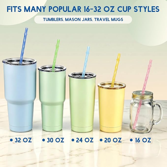 Jovitec 50 Pcs Reusable Plastic Straws with Brush 11 Inch Long Hard Plastic Straws Dishwasher Safe 10 Color Clear Replacement Drinking for 16 oz-32 oz Tumblers Cup Mason Jars Milkshakes Smoothies