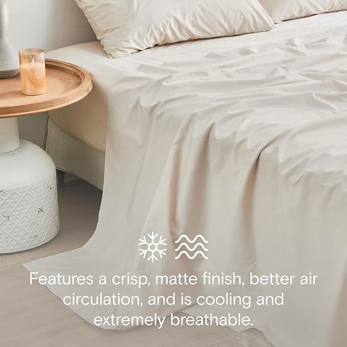 DOZ 100% GOTS Certified Organic Cotton Sheet Set, Crisp Percale Weave, Long Staple, Breathable, Matte Finish, Hotel Style, Durable, 3pc – 2 Pillowcases 1 Fitted (Fog, Cal King)