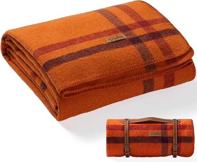 Molithe 100% Wool Blanket, 62" x 86", Warm, Thick, Washable, Military | Great for Camping, Outdoors, Sporting Events, Survival Kits Warm Sunset Frame