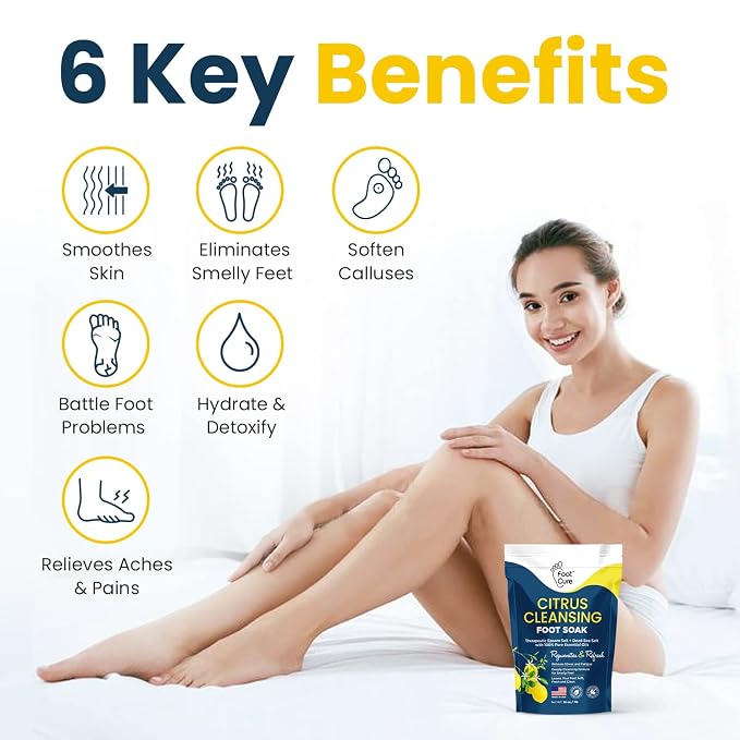 Citrus Detox Foot Soak With Epsom Salts - for Foot Callus, Immune Boost, Damaged Toenail, Athletes Foot, Pedicure For Dry Cracked Feet - Instantly Hydrates & Soothes Irritated Skin
