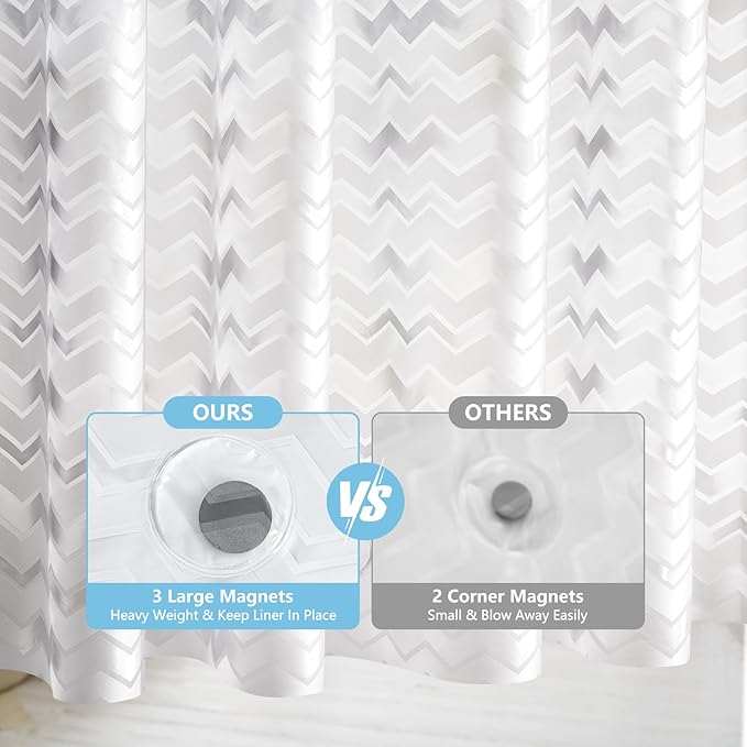 Seenus Waterproof PEVA Shower Curtain Liner Extra Long 72 x 78 inch, Translucent Shower Liner Long with 3 Weighted Magnets, Semi Transparent Plastic Shower Curtain Frosted Striped for Bathroom