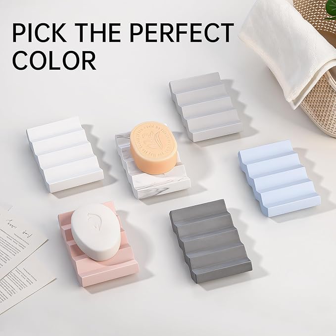 Self Draining Bar Soap Holder Diatomite Soap Dish Fast Drying Soap Saver Small Sponge Caddy for Shower, Bathroom, Kitchen Sink, Marble White
