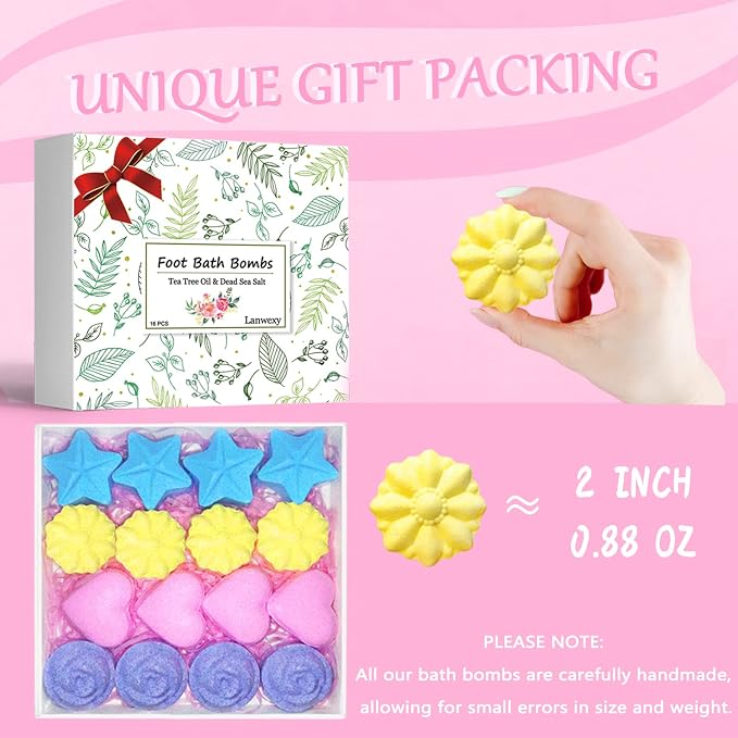 Lanwexy Bath Foot Bombs, 32 Pack Foot Soak with Bath Salt and Tea Tree Oil. Organic Natural Handmade Aroma Pure Essential Oil Bubble Foot Balls for Feet Callus, Dry Cracked, Stubborn Feet Odor Scent.