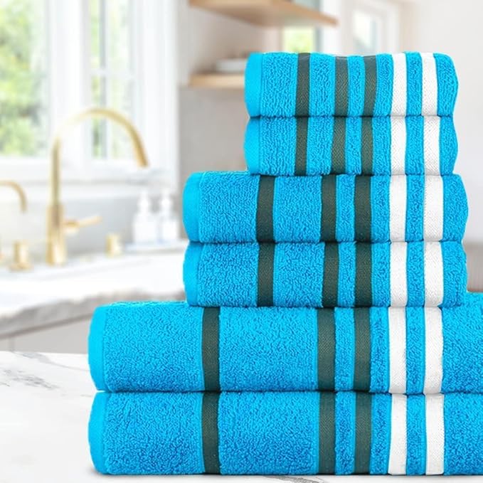 CASA COPENHAGEN Exotic 6Pcs 100% Egyptian Cotton Towels Gift Set- Teal, 550GSM, 2Bath 2Hand 2Washcloths, Towels for Bathroom (Box Pack, Set for Women & Men)
