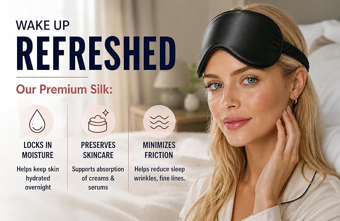 Silk & Chill™ 100% 22 Momme Mulberry Silk Sleep Mask | Oeko-TEX® Certified | 3D Contoured Eye Cover, Black