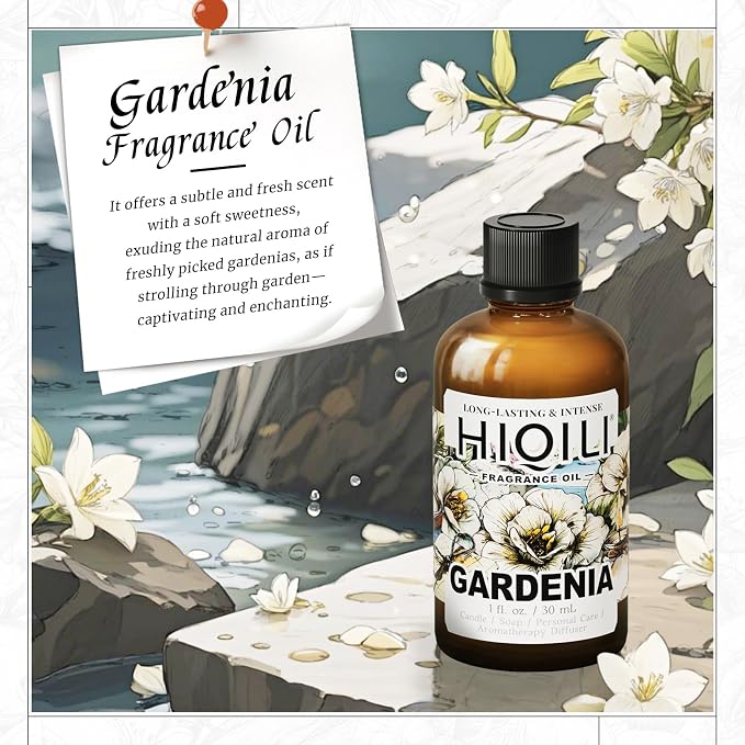 HIQILI Gardenia Fragrance Oil, DIY Women Perfume & Body Spray - 1 Fl Oz | Add to Essential Oil Diffuser, DIY Candle & Soap, Long-Lasting Floral Scent, Pet Safe, Graduated Dropper Included
