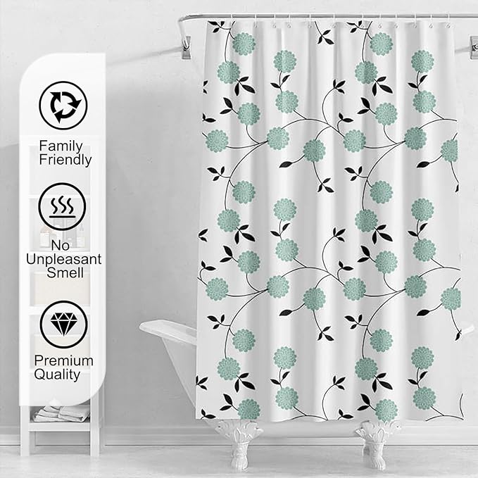 TIKABC Shower Curtain Liner, 4G PEVA Shower Liner, Plastic Waterproof Shower Curtains, 72x72 inch with Grommet Holes 3 Magnetic Weights