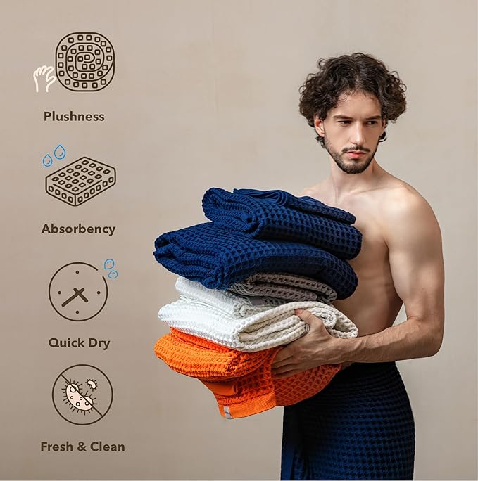 Luxury Organic Japanese Cotton Waffle Bath Towel | Thick, Absorbent, Quick Dry Bathroom Towels for Shower, Sauna, Onsen| Hotel & Spa Quality, Gift-Ready (Forest Green, Bath Towel (2 Pack))