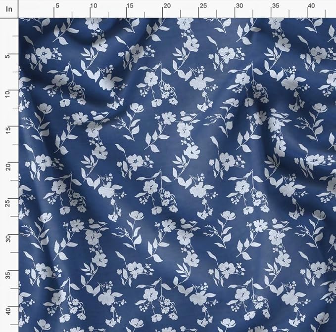 Soimoi Lightweight Cotton Voile Fabric, Blue - Floral Print, Unstitched Material - 42 Inch Width, Ideal for Making Summer Dresses, Blouses, Scarves, Lingerie, Sheer Curtains, Garment Linings, 1 Yard