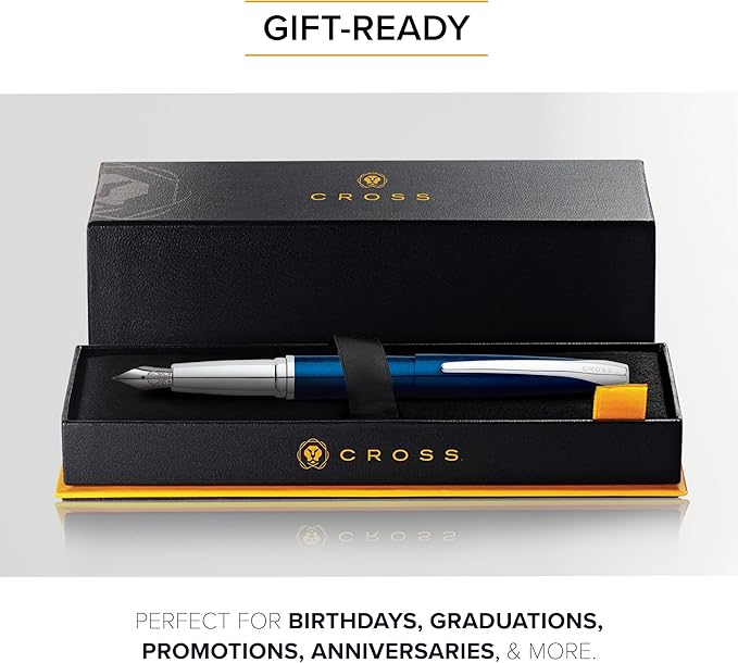 Cross ATX Refillable Fountain Presented in a Luxury Gift Box - Medium Point, Black Ink, Translucent Blue