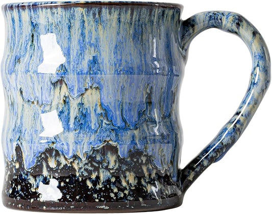 Unique Reactive Glaze Ceramic Coffee Mug - 15 oz Large Coffee Cup with Ergonomic Handle, Deep Sea Blue Ceramic Mug for Office & Home, Great Birthday Gift for Women, Men & Friends
