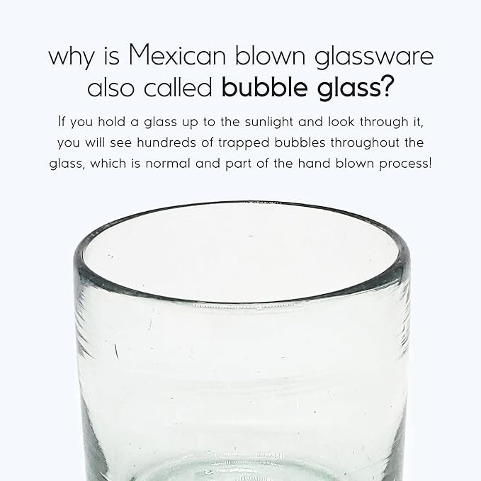 Clear Blown 8 oz DOF Rocks Glasses (set of 6) - Hand Blown Mexican Glassware Recycled Glass Drinking Glasses for Water, Juice, Margarita, Cocktails & Whiskey, Toxin Free