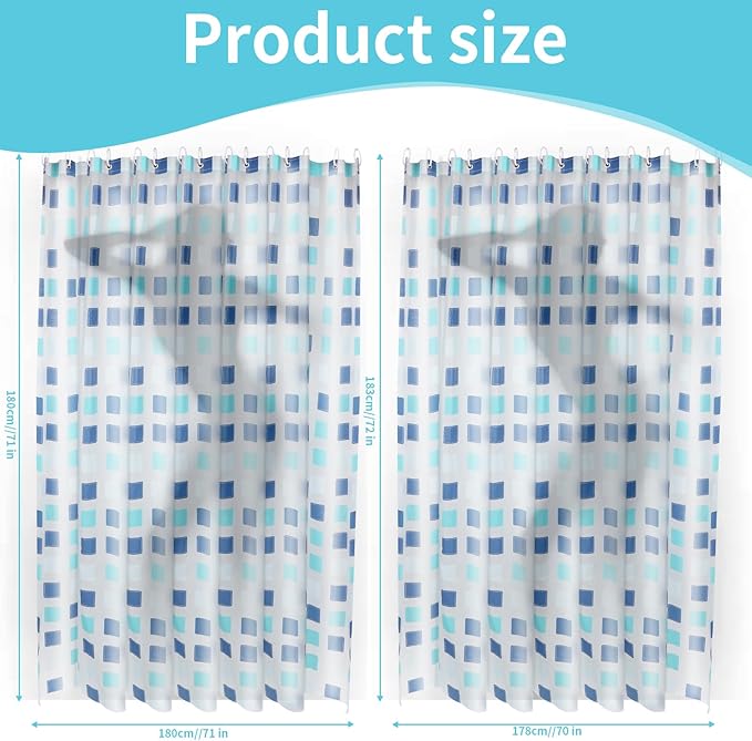 PEVA Shower Curtain Liner - 71x71 inch Waterproof & Odorless Bathroom Liner, Eco-Friendly PVC-Free, Minimalist Semi-Transparent Plaid Design, Quick-Dry Modern Decor with Hooks