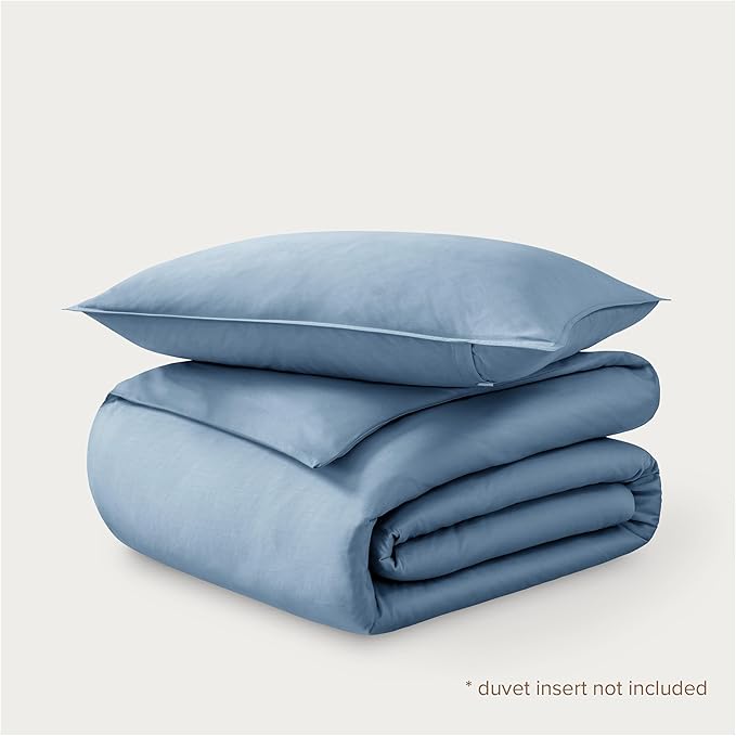 Bare Home 100% Organic Cotton Sateen Duvet Cover Set - Extra Long Size - 400 Thread Count - Smooth Sateen Weave - Warm & Luxurious - Duvet Cover (Twin/Twin XL, Dusty Blue)