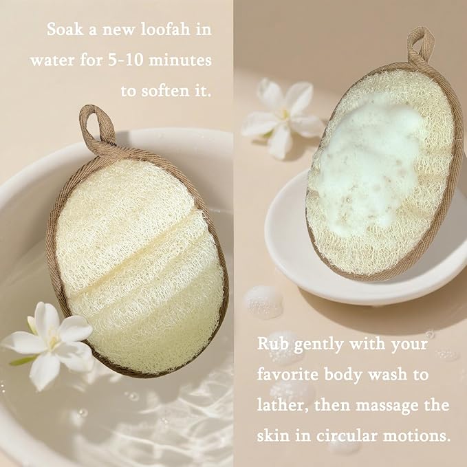 Natural Loofah Sponge for Women & Men, Made with Eco-Friendly Egyptian Luffa, Plastic-Free Bath Sponge for Exfoliating Dead Skin, Lightly Abrasive Natural Loofah Body Scrubber for Shower