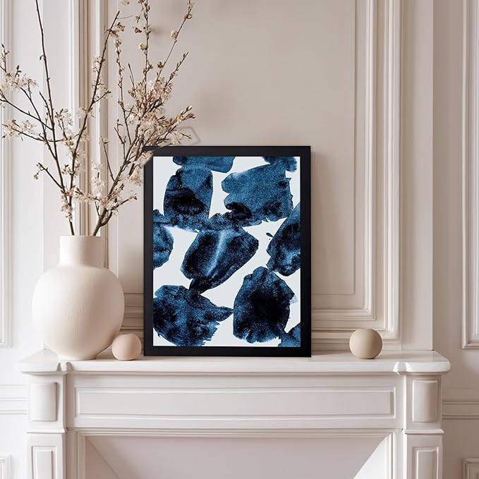 Monem Art Blue Abstract Watercolor Texture Print - Minimalist Modern Art Poster - Wall Decor for Living Room, Bedroom or Office - 12x16 Black Framed Wall Art by Mareike Bohmer