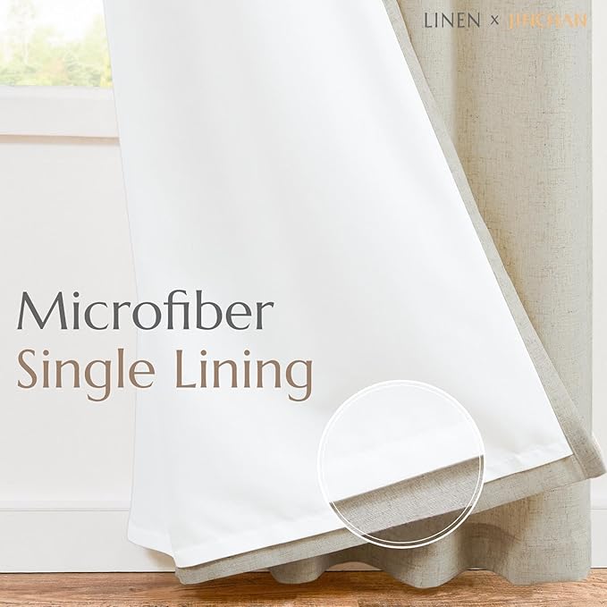 jinchan Linen Curtains with Privacy Lining 63 inch Length Lined Curtains for Living Room Bedroom Light Filtering Oatmeal Drapes Neutral Farmhouse Cottage Core Home Office Rod Pocket Back Tab 2 Panels