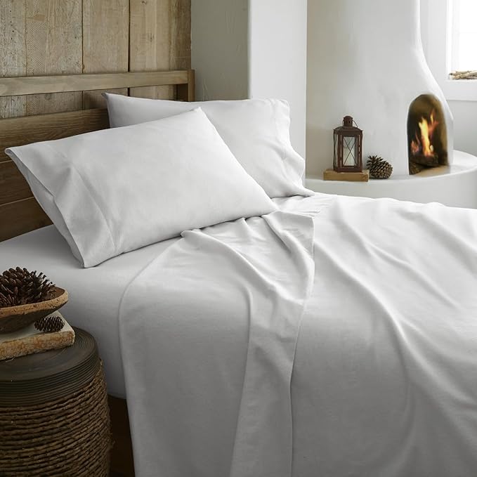 100% Organic Flannel Sheets Queen Size - GOTS Certified 100% Cotton Flannel Sheets Set with Comfortable Soft Brushed Finish & Deep Pocket - 1 Flat 1 Fitted & 2 Pillowcases (White, Queen)
