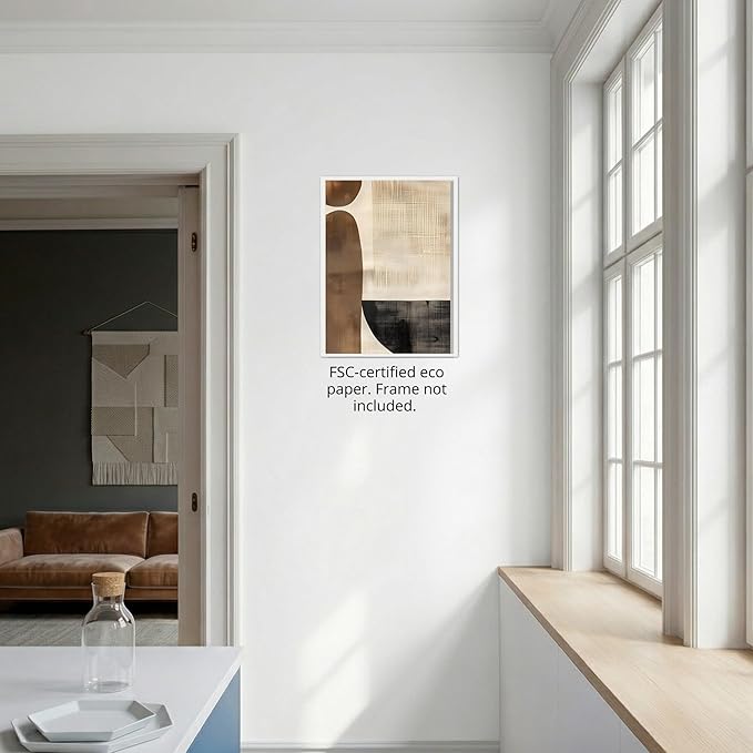 Moonow7 Mid Century Modern Wall Art Prints, Earth Tone Brown Geometric Poster, Abstract Living Room Decor, Unframed Size 50x70 cm / 20x28″