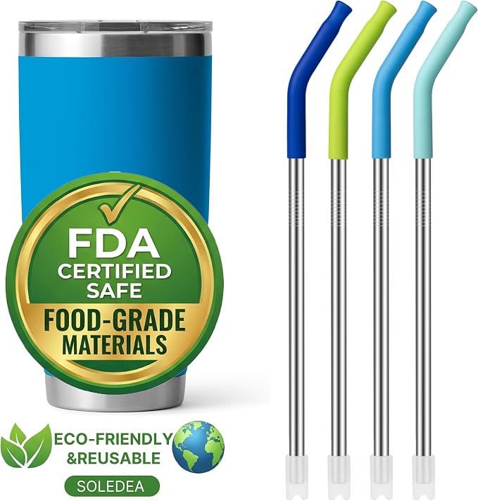 30 oz Straight Metal Straws with Silicone Tip for 30 oz Tumbler | 6 Pcs Stainless Steel Reusable Drinking Metal Straw for YETI, STANLEY, US Acrylio, BJPKPK, Simple Modern and so on