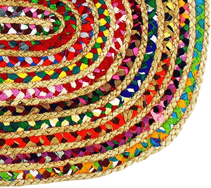 Cotton Craft - Hand Woven Reversible Jute & Cotton Multi Chindi Braid Rug - 5 x 8 Feet Oval - This Rug is Made from Multi Color re-cycled Yarns, Actual Product May Vary in Color from The Image Shown