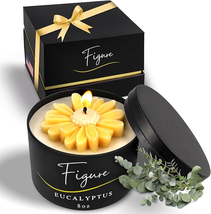Yellow Daisy Scented Candle – Eucalyptus Aromatherapy | Hand-Poured in USA | All Natural for Women & Men | Organic Soy & Beeswax Blend | 100% Beeswax Wick | Gift-Ready Candle for Relaxation