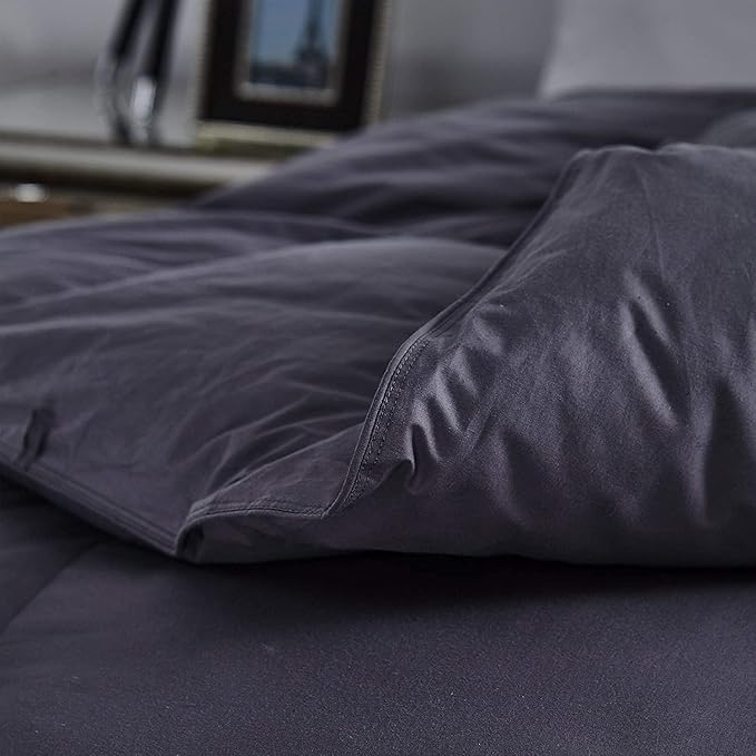 Luxurious King/California King Goose Down Comforter, Unique Gray Solid, 600 Thread Count, 100% Egyptian Cotton Cover, 75 Oz Fill Weight, 750 Fill Power
