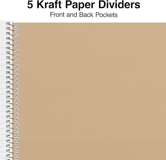 STAPLES Premium 5‑Subject Notebook, 8.5” x 11”, College Ruled, 200 Sheets, Brown Cover