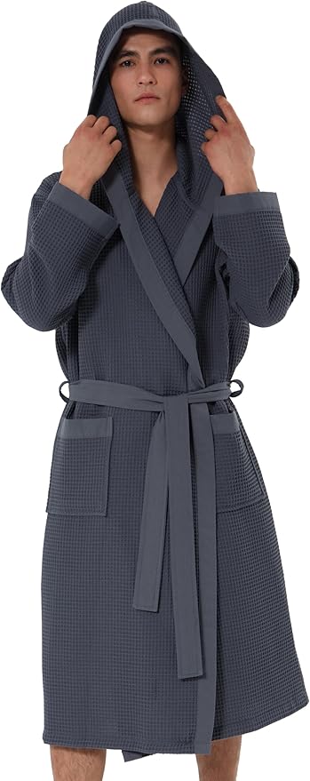 SEYANTE Turkish Cotton Waffle Robe for Men – Organic GOTS Certified Spa Bathrobe, Lightweight Kimono, Soft Cotton Bathrobe