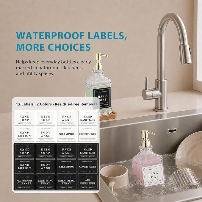 Clear Glass Soap Dispenser Set: Modunful 2 Pack 16.9oz Countertop Soap Dispenser with Bamboo Tray, Silicone Funnel & 60 Waterproof Stickers - for Kitchen Bathroom