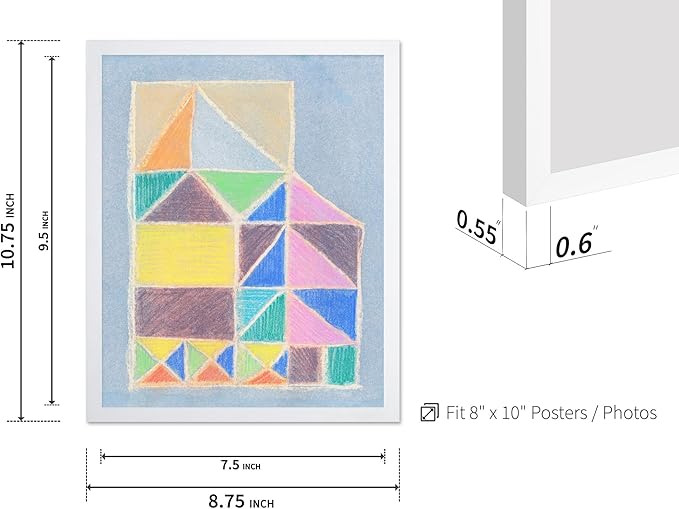 Monem Art Colorful Abstract House Painting Print - Bright Geometric Modern Art Poster - Wall Decor for Living Room, Bedroom or Office - 8x10 White Framed Wall Art by Renee Stramel