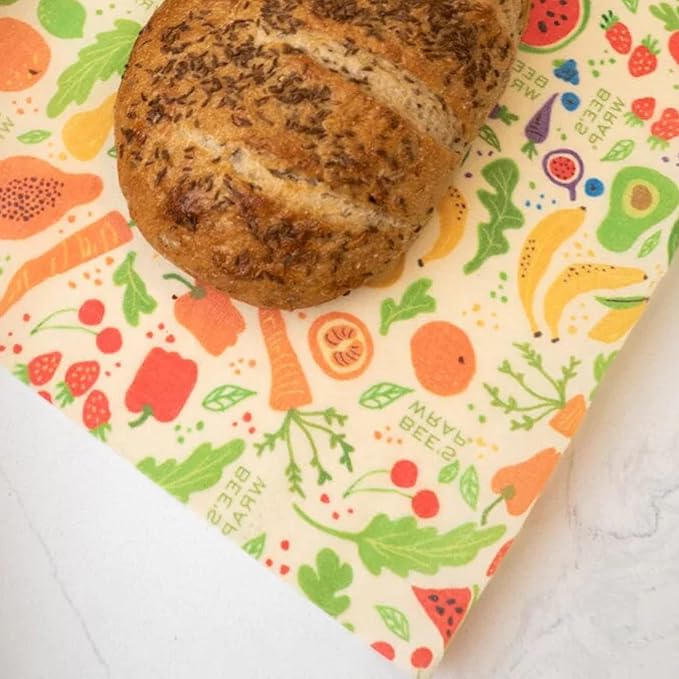 Bee's Wrap Beeswax Wraps for Food - 3 Pack of Assorted Beeswax Wraps - 2 Medium & Sandwich Wrap - Plastic Free Made in USA Reusable Natural Food Wrap - Garden Party