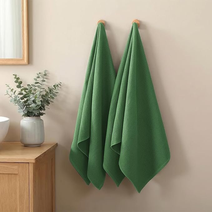 REDKISS 100% Cotton Waffle Weave Bath Towels 4 Piece - 27.5x55 Inches| Lightweight, Quick Dry & Highly Absorbent,Perfect for Spa, Gym, Travel, Guest Bathroom-Green