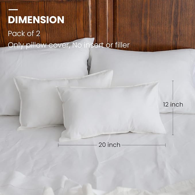 Simple&Opulence Linen Lumbar Pillow Covers 12x20 Inch Set of 2 Flax Cotton Blend Rectangular Decorative Throw Cushion Cover for Couch Sofa Bedroom Office Soft Breathable Farmhouse - White