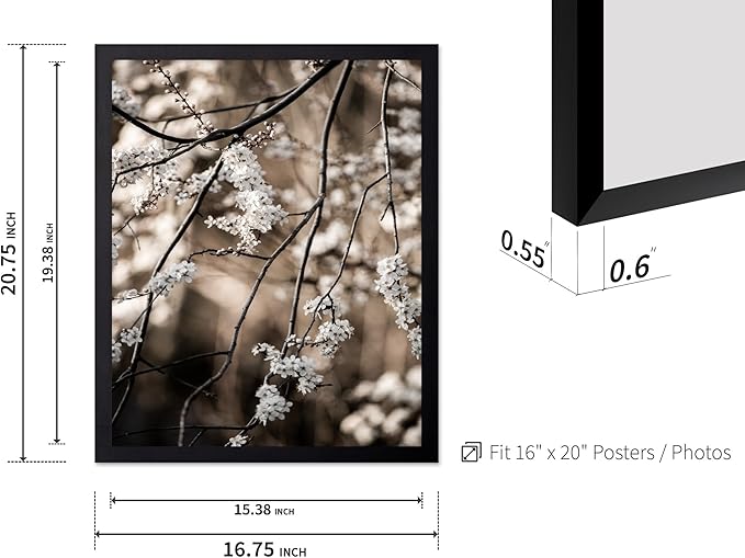 Monem Art Cherry Blossom Branch Photography Print - Moody Botanical Nature Art Poster - Wall Decor for Living Room, Bedroom or Office - 16x20 Black Framed Wall Art by Mareike Bohmer