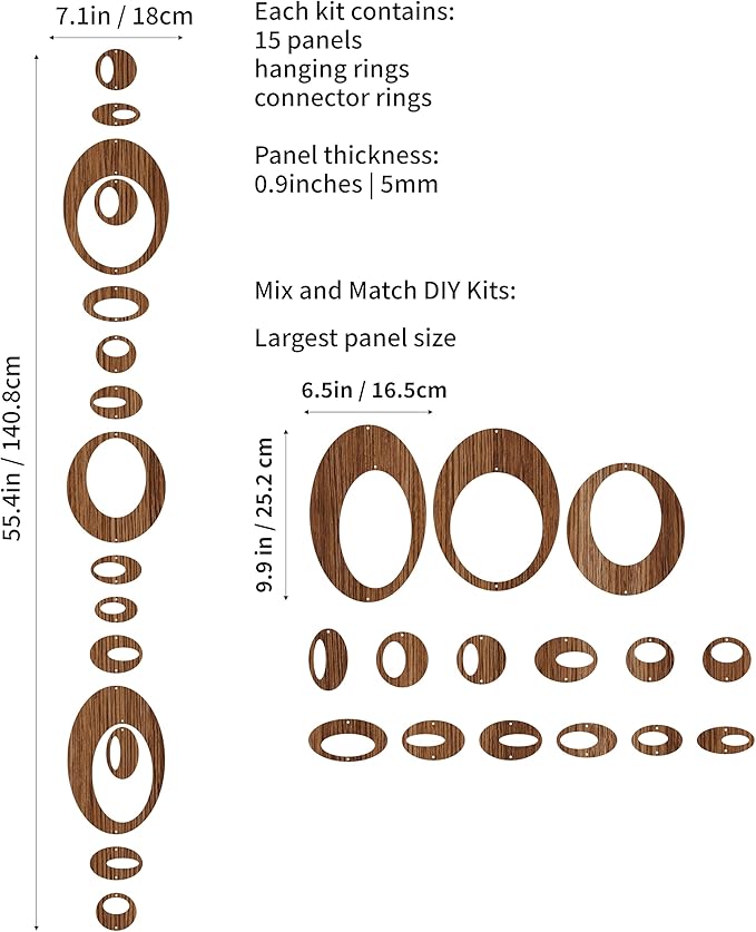 15PCS Retro Mid Century Modern Wall Art MCM Decor for Living Room Bedroom Kitchen Study, Walnut Wood Texture 16.5"x51.3"