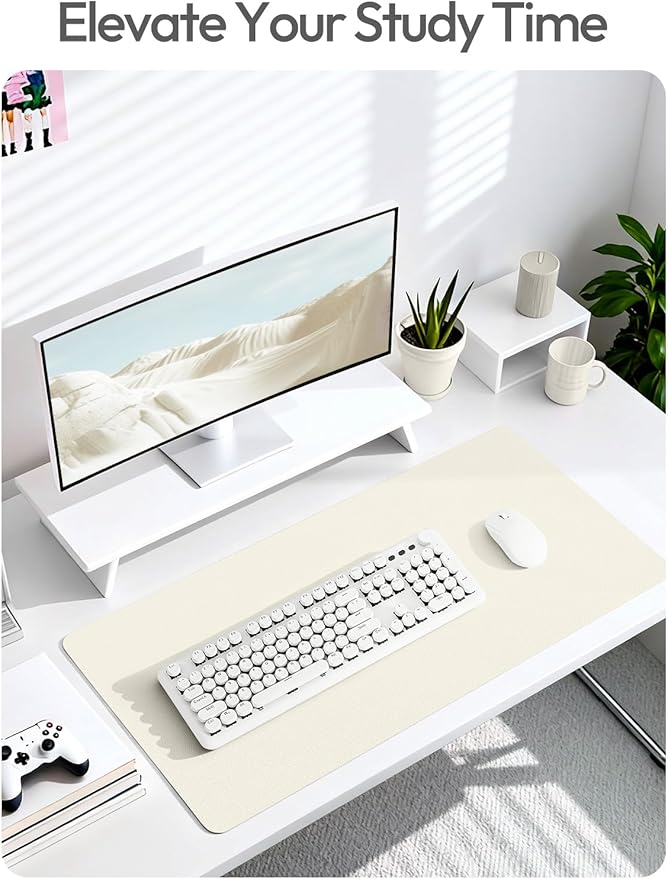 YSAGi Leather Desk Pad Protector, Office Desk Mat, Large Mouse Pad, Non-Slip PU Leather Desk Blotter, Laptop Desk Pad, Waterproof Desk Writing Pad for Office and Home (Cream,55" x 24")