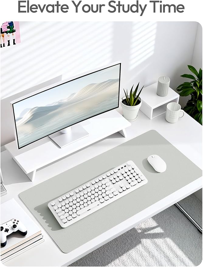 YSAGi Leather Desk Protector, Office Mat, Large Mouse Mat, Non-Slip PU Leather Blotter, Laptop Desk Mat, Waterproof Writing Pad for Office and Home(Light Grey, 63" x 17.2")
