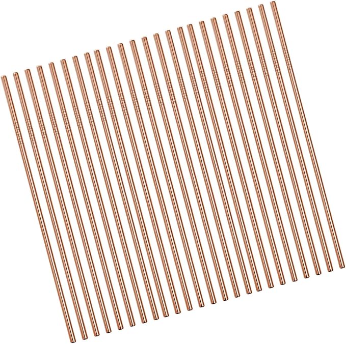 100Pcs Reusable Metal Straight Straw in Bulk Order. 265mm Long Rose Gold Drinking Straws Bronze Color Stainless Steel Straws for 20 and 30 oz Tumbler Yeti (10.5" Long, Rose Gold-100pcs Straight)