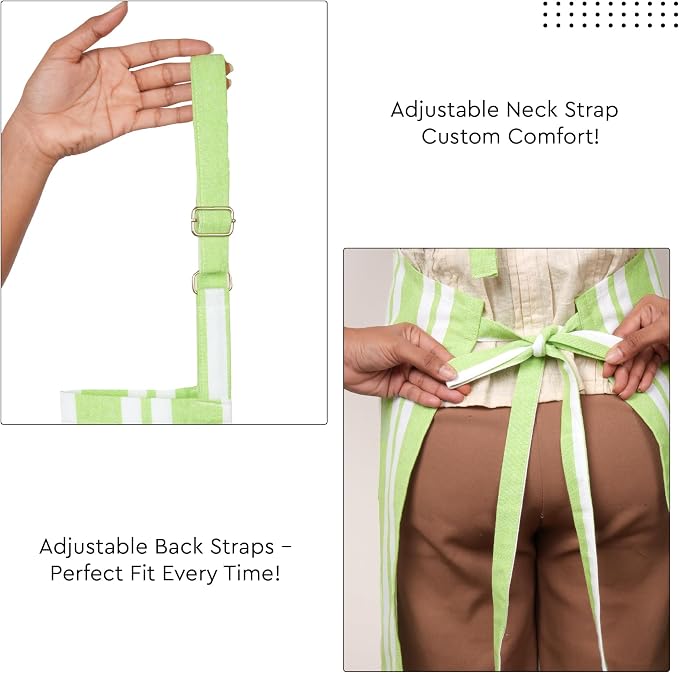 Encasa XO Cotton Kitchen Aprons for Women & Men with Pocket & Towel Loop, Adjustable Neck & Back Strap for Cooking, Baking