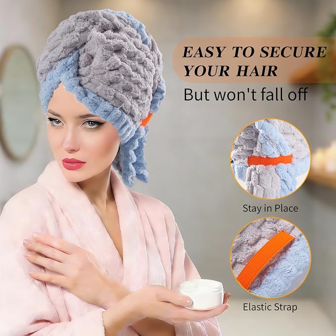 Hair Towel Wrap for Women, High Absorbency Hair Drying Towel Wrap,1Packs Soft Polyester Hair Wrap Towels for Women Accessories, Lightweight Hair Wrap for Curly, Long, Thick Hair (Blue)