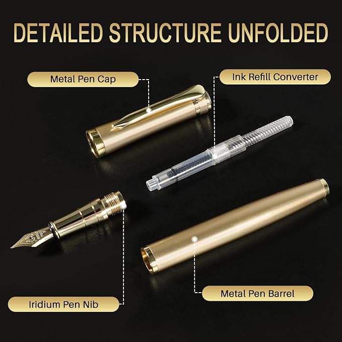 Fountain Pen with Medium Nib | Luxury Gold Finish, Smooth Ink Flow, Complete Set with Ink Cartridges, Converter & Sleeve | Ideal for Professionals, Office, Journaling, and Gifts