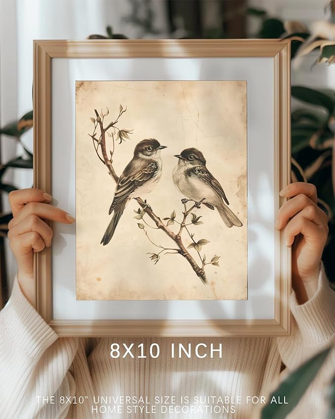 Vodefoad Vintage Botanical Birds Print Neutral Summer Bird Printable Wall Art Minimalist Nature Decor Rustic Cottage Summer Canvas Decoration Classic Neutral Animal Artwork Canvas Wall Decor for Home, Bedroom, Living Room, Bathroom, Lake House - 8x10In...