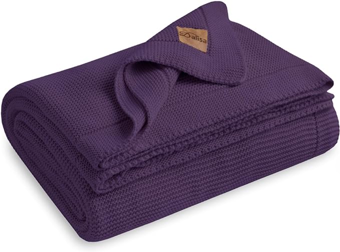 Dalisa 100% Organic Turkish Cotton Throw Blanket - GOTS Certified, Cozy - Perfect for Couch, Bed, and Home Decor - Boho Vintage Knit Alina (Sweet Grape, 50x60)