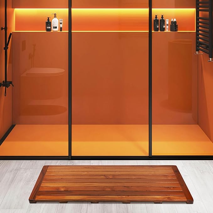 Utoplike Teak Bath Mat, Shower Mat Wood for Bathroom, (40"x18") Wooden Floor Mat Extra Large for Spa Home or Outdoor