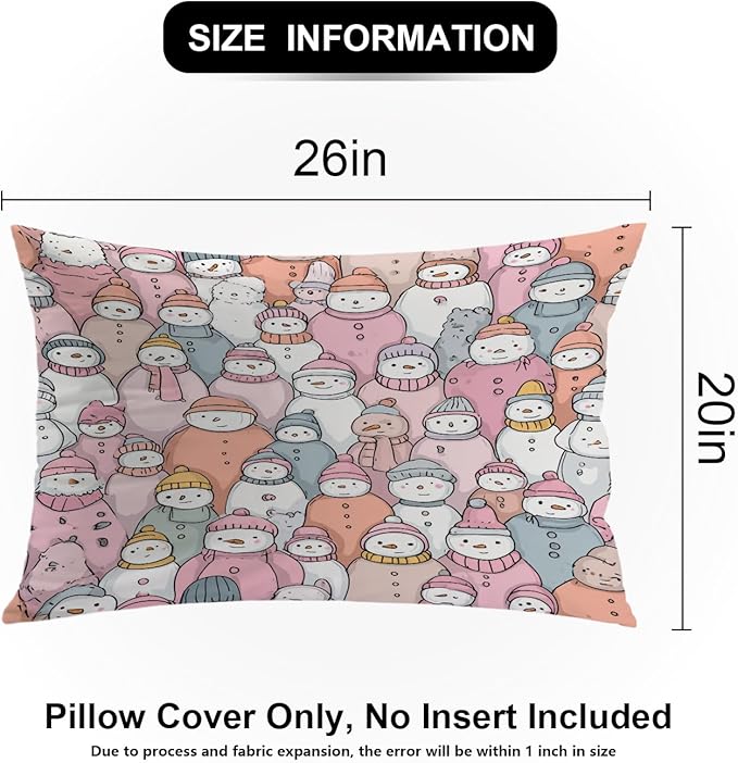 Shrahala Cute Snowmen Winter Accessories Pillowcases, Doodle Pastel Snowmen Lumbar Pillow Cover Decorative Blended Double-Sided No Inserts for Bedroom Sofa Living Room Set of 2 (26 x 20 in)