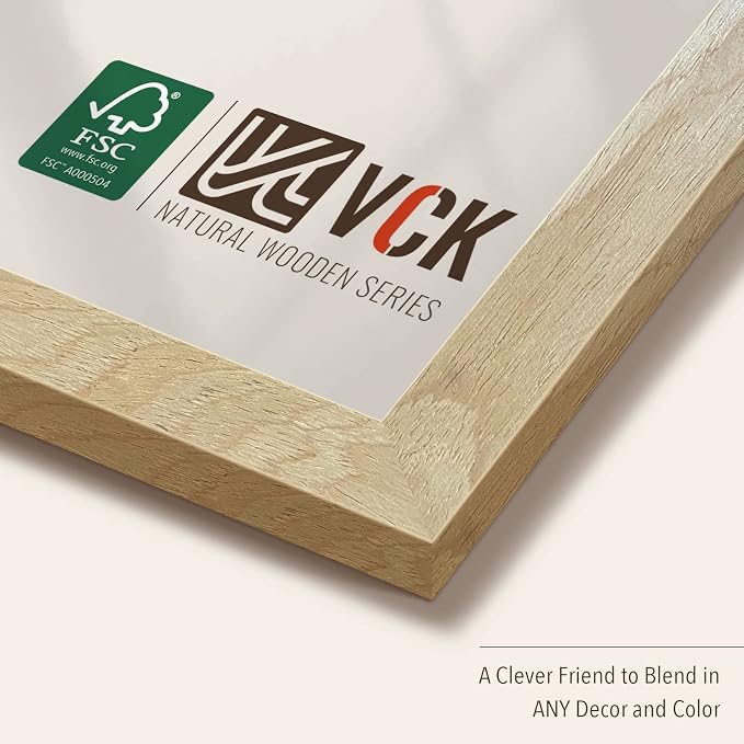 VCK 12x18 Frame Set of 3, Natural Solid Wood Beige Picture Frame with Exclusive Wood Grain,Wall Mounting for Home Decor